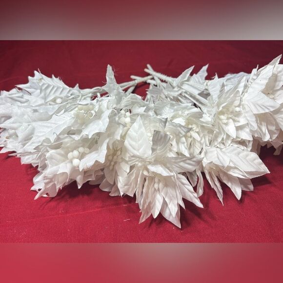 ☃️❄️☃️ White Poinsettia Floral 13.5” Picks Christmas Tree Wreath Decorations EPC - Picture 2 of 8